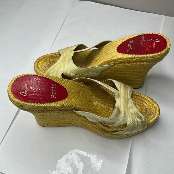 Christian Louboutin Sz 6 Yellow Ribbon Espadrille Wedges Heels Backless Sandals - Picture 3 of 16